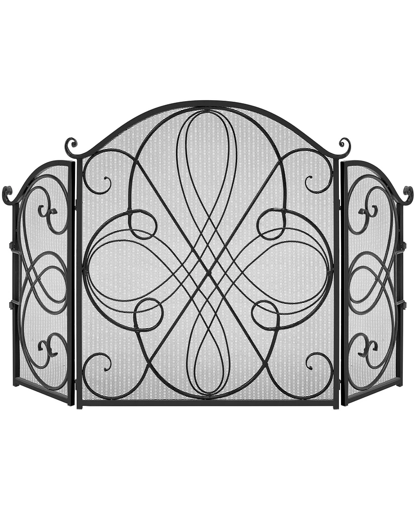 Best Choice Products 3-Panel 55x33in Wrought Iron Fireplace Safety Screen Decorative Scroll Spark Guard Cover