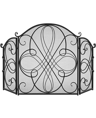 Best Choice Products 3-Panel 55x33in Wrought Iron Fireplace Safety Screen Decorative Scroll Spark Guard Cover