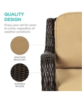 Best Choice Products 3-Piece Patio Wicker Bistro Furniture Set w/ 2 Cushioned Swivel Rocking Chairs, Side Table