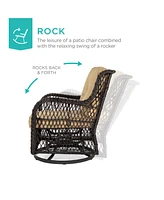 Best Choice Products 3-Piece Patio Wicker Bistro Furniture Set w/ 2 Cushioned Swivel Rocking Chairs, Side Table