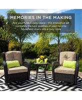 Best Choice Products 3-Piece Patio Wicker Bistro Furniture Set w/ 2 Cushioned Swivel Rocking Chairs, Side Table