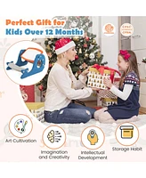 Kids Drawing and Playing Desk Set with Tiltable Erasable Graffiti Whiteboard Eating