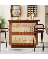 Tribesigns Rattan Home Bar Unit, Farmhouse 4-Tier Bar Table with 4 Stemware Racks and Heightened Base, Caramel Brown