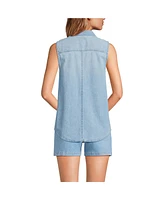 Lands' End Women's Sleeveless Denim Button Front Shirt