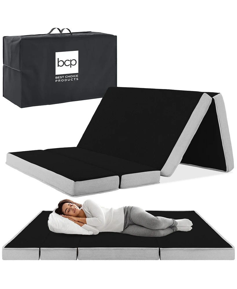 Best Choice Products 4in Thick Folding Portable Onyx Black Mattress Topper w/ Carry Case