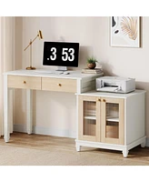 Tribesigns Computer Desk with Drawers, Home Office Desk with Storage Cabinet and Printer Space, Modern Reversible Study Writing Table Workstation for