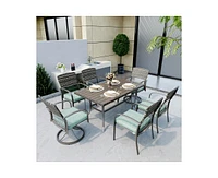 Pamapic 7-Piece Patio Dining Set for 6 with Green Cushion 4 Chairs and 2 Swivel Rockers