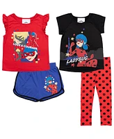 Miraculous Girls Cat Noir Ladybug Dolphin Active Shorts Leggings Tank Top and T-Shirt 4 Piece Outfit Set to