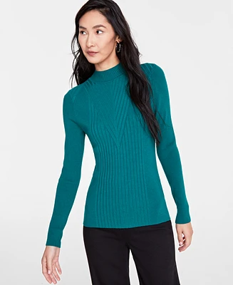 I.n.c. International Concepts Women's Detail Ribbed Mock Neck Sweater, Created for Macy's