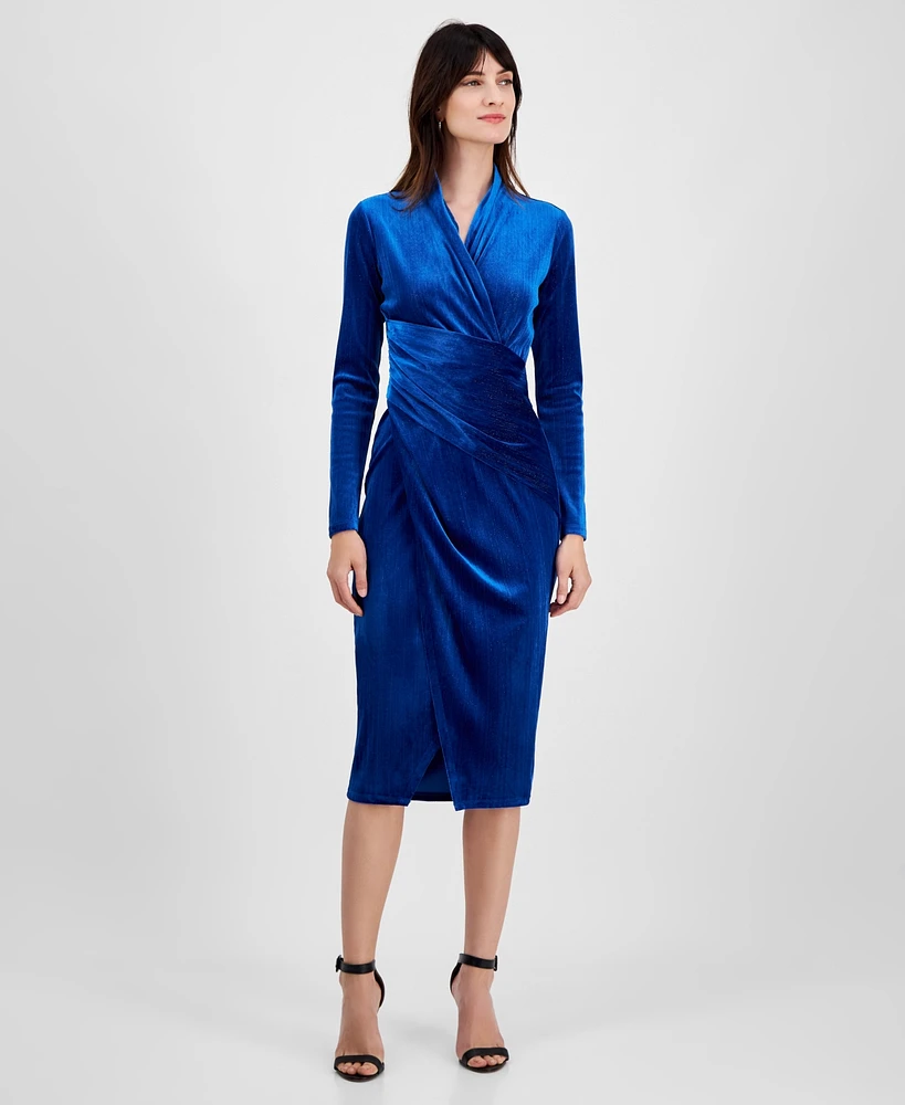 Rachel Roy Women's Metallic-Stripe Velvet Midi Dress