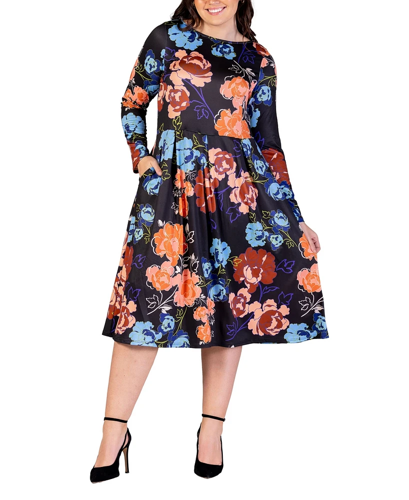 24seven Comfort Apparel Plus Midi Length Dress with Pockets