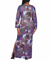 24seven Comfort Apparel Plus Paisley Long Sleeve Maxi Dress