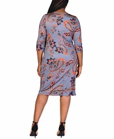 24seven Comfort Apparel Plus Faux Wrap Printed Dress