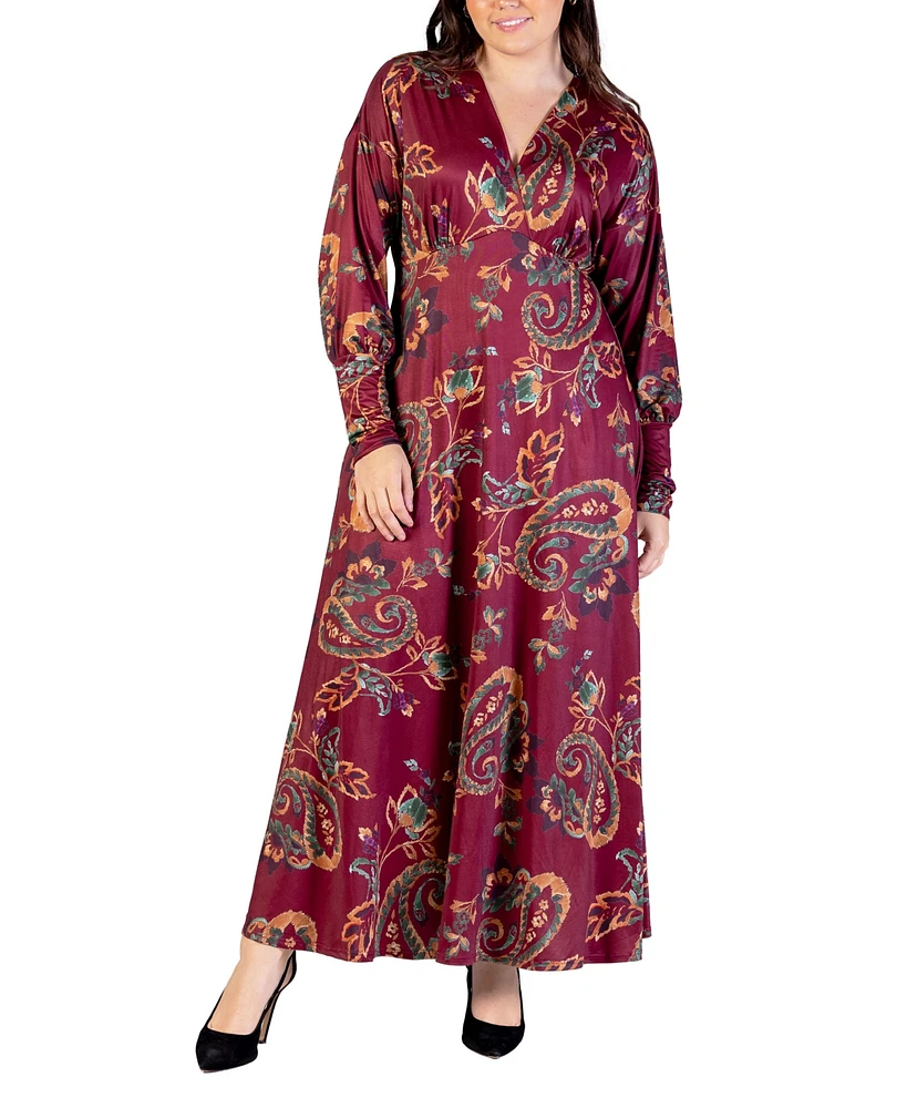 24seven Comfort Apparel Plus Bishop Sleeve Maxi Dress