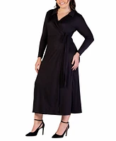 24seven Comfort Apparel Plus Collared Wrap Maxi Dress