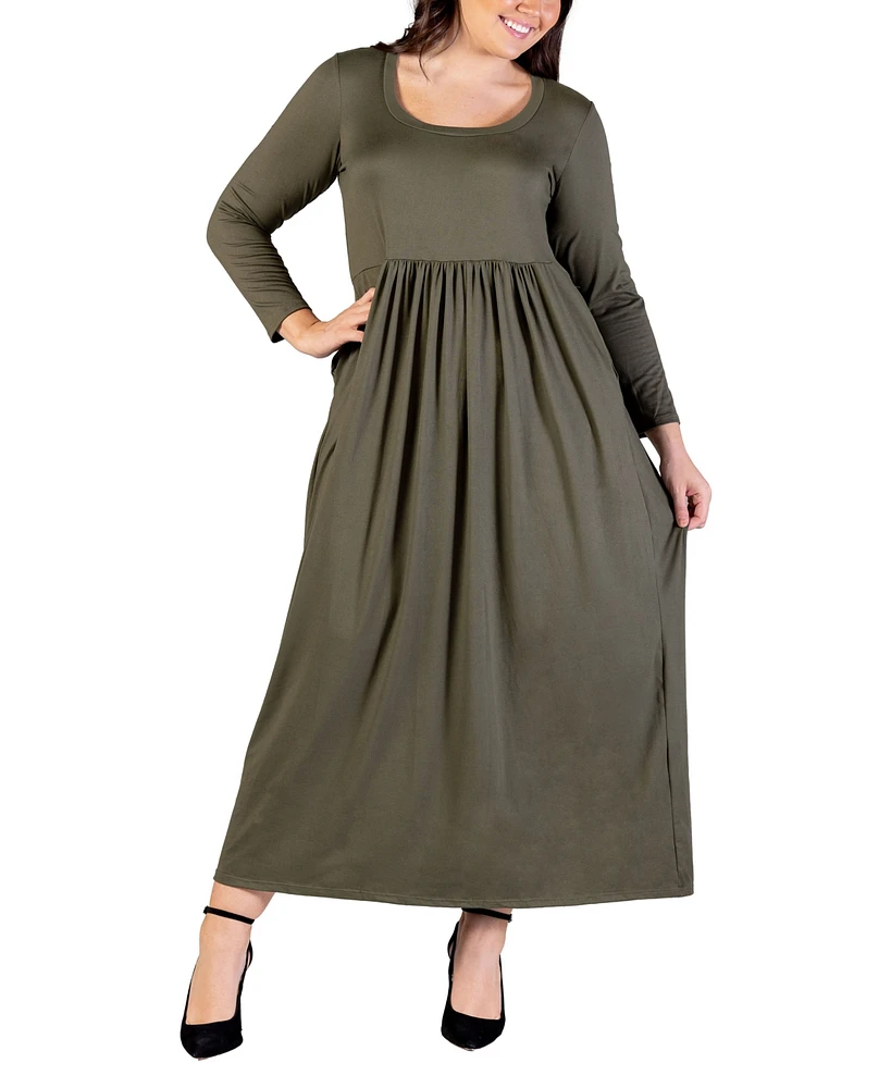 24seven Comfort Apparel Plus Long Sleeve Maxi Dress with Pockets