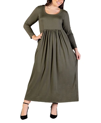 24seven Comfort Apparel Plus Size Long Sleeve Maxi Dress with Pockets