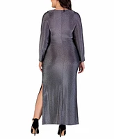 24seven Comfort Apparel Plus Long Sleeve Shimmery Maxi Dress