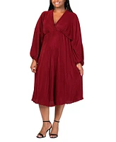 24seven Comfort Apparel Plus Size Shimmer V-Neck Midi Dress