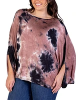 24seven Comfort Apparel Plus Tie Dye Batwing Sleeve Relax Fit Top