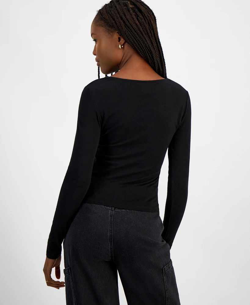Planet Heart Women's Scoop-Neck Long-Sleeve Top