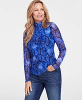 I.n.c. International Concepts Women's Snakeskin-Print Mesh Turtleneck, Created for Macy's