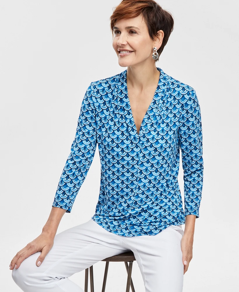 Jm Collection Women's Printed V-Neck Blouse, Exclusively at Macy's