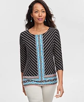 Jm Collection Women's Printed Jacquard Scoop-Neck Top, Created for Macy's