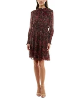 Taylor Petite Long-Sleeve Chiffon Dress