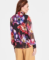 I.n.c. International Concepts Women's Printed Long-Sleeve Mock-Neck Blouse, Created for Macy's