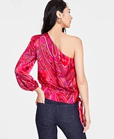 I.n.c. International Concepts Women's Printed Long-Sleeve One-Shoulder Top, Created for Macy's