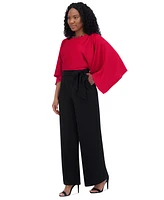 Jessica Howard Petite Colorblocked Rhinestone-Trim Jumpsuit