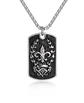 Rhona Sutton Silver Fleur De Lis Dog Tag Stainless Steel Pendant Necklace