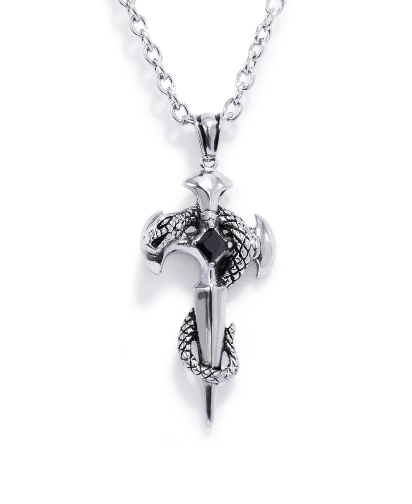 Rhona Sutton Silver Snake Templar Cross Stainless Steel Pendant Necklace