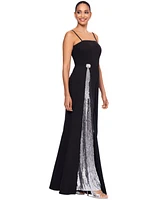 Betsy & Adam Women's Sequin-Trim Square-Neck Sleeveless Gown