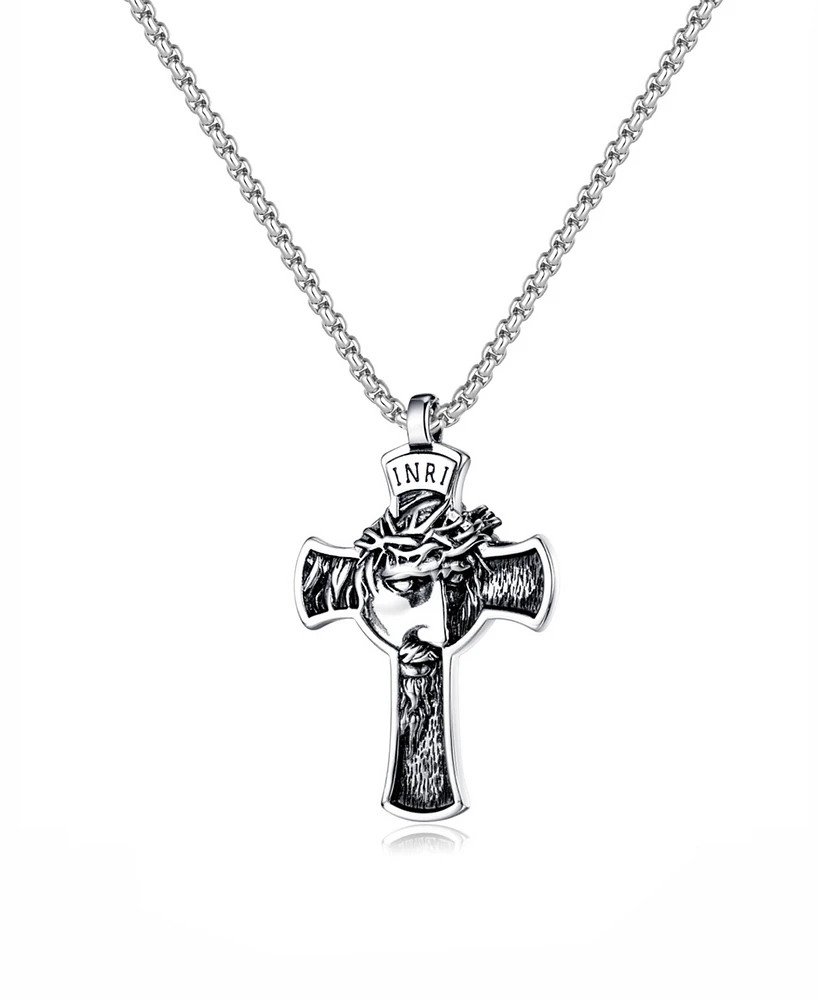 Rhona Sutton Silver Jesus Cross Stainless Steel Pendant Necklace