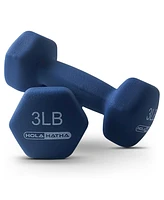 HolaHatha 3, 5, and 8 Pound Dumbbell Hand Weight Set with Storage Rack