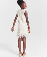 Rare Editions Big Girls Foil Boucle Dress with Faux Feathers