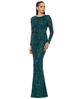 Betsy & Adam Petite Sequinned Mesh-Sleeve Evening Gown