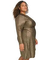 Calvin Klein Plus Size Metallic Faux-Wrap Sheath Dress