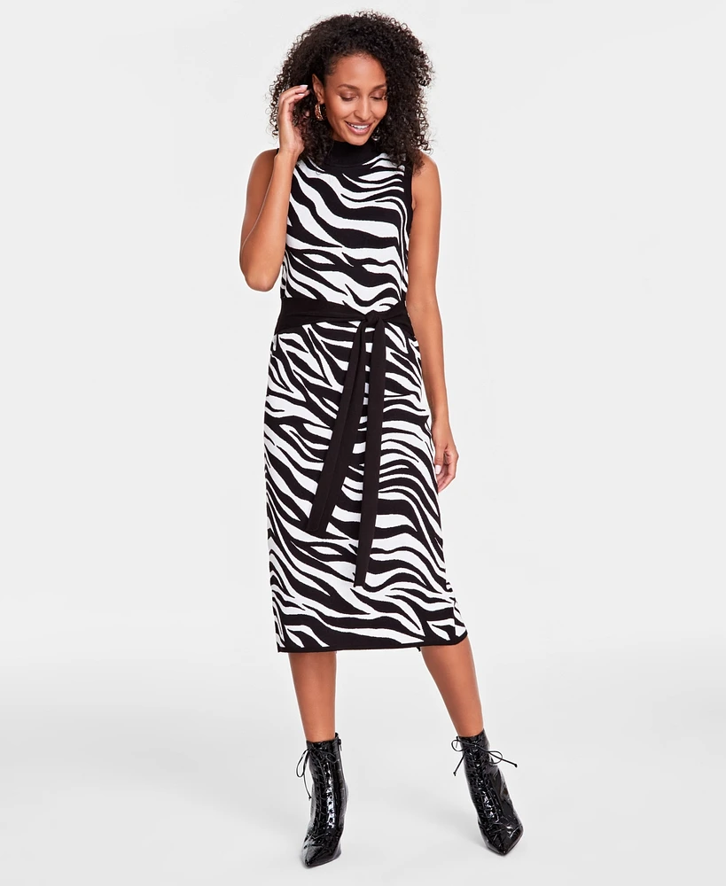 I.n.c. International Concepts Women's Zebra Jacquard Sweater Dress, Created for Macy's