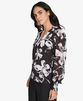 Calvin Klein Women's Printed V-Neck Long-Sleeve Top