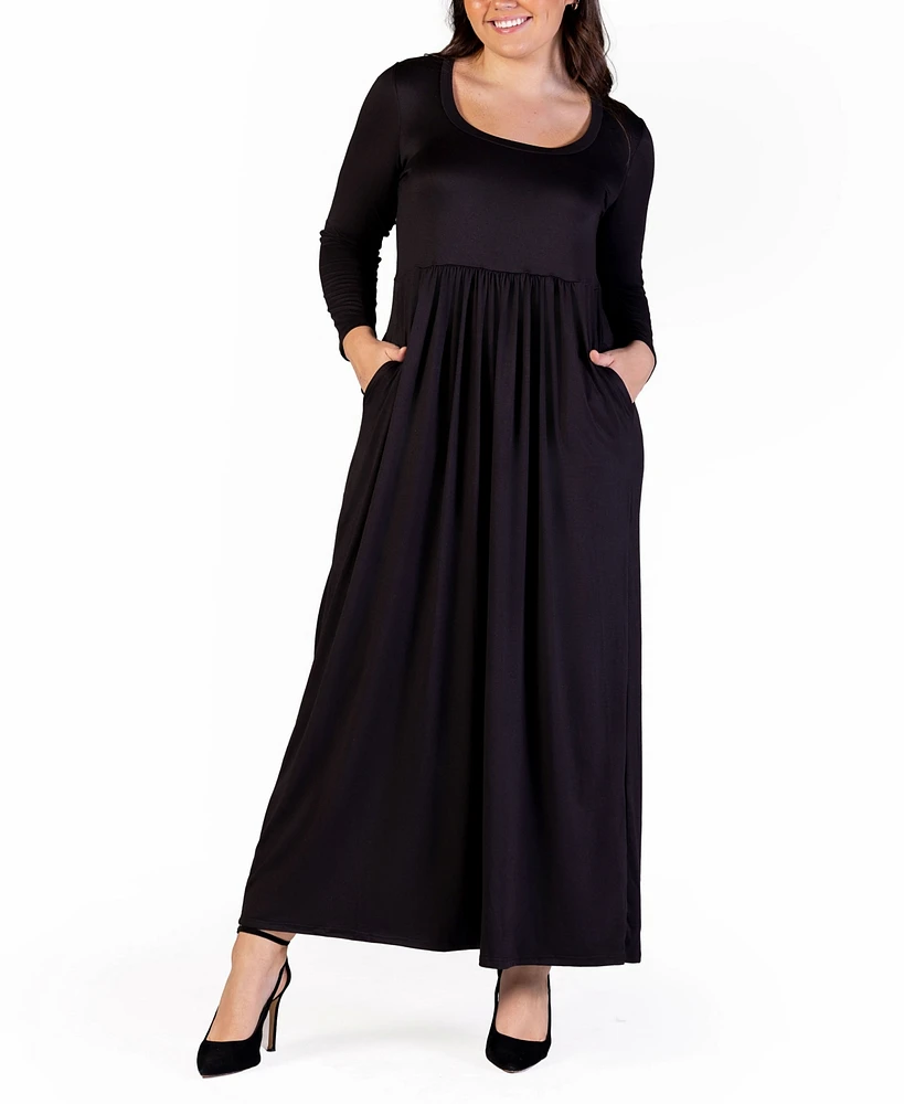 24seven Comfort Apparel Plus Long Sleeve Maxi Dress with Pockets