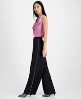 I.n.c. International Concepts Women's High-Rise Rhinestone-Trim Wide-Leg Pants, Created for Macy's