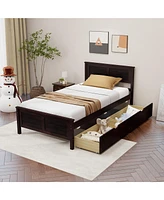 Gymax Twin Size Wooden Bed Frame with 2 Storage Drawers & Under-bed Storage Espresso