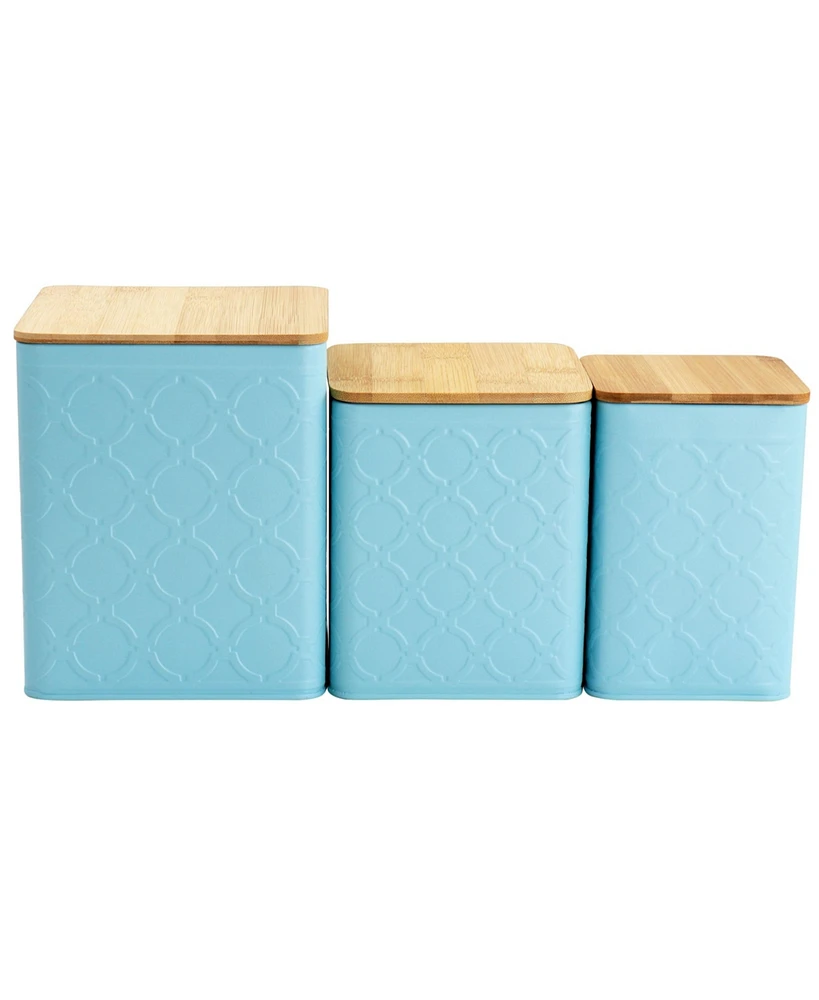 Megachef 3 Piece Square Iron Kitchen Canister Set with Bamboo Lids in Turquoise