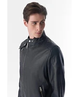 Men's Genuine Leather Snap Detail Jacket