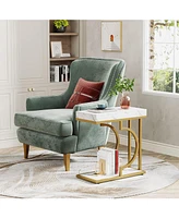 Tribesigns Narrow Side Table White Gold Side Table C Shaped End Table Modern Bedside Table Small Side Table for Couch, Sofa Table with Metal Frame for