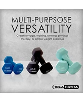 HolaHatha 5, 10, and 15 Lb Neoprene Dumbbell Free Hand Weight Set w/ Rack, Multi