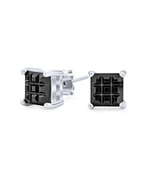 Bling Jewelry Black Invisible Cut Square Princess Cz Checkboard Cubic Zirconia Prong Basket Set Stud Earrings Sterling Silver